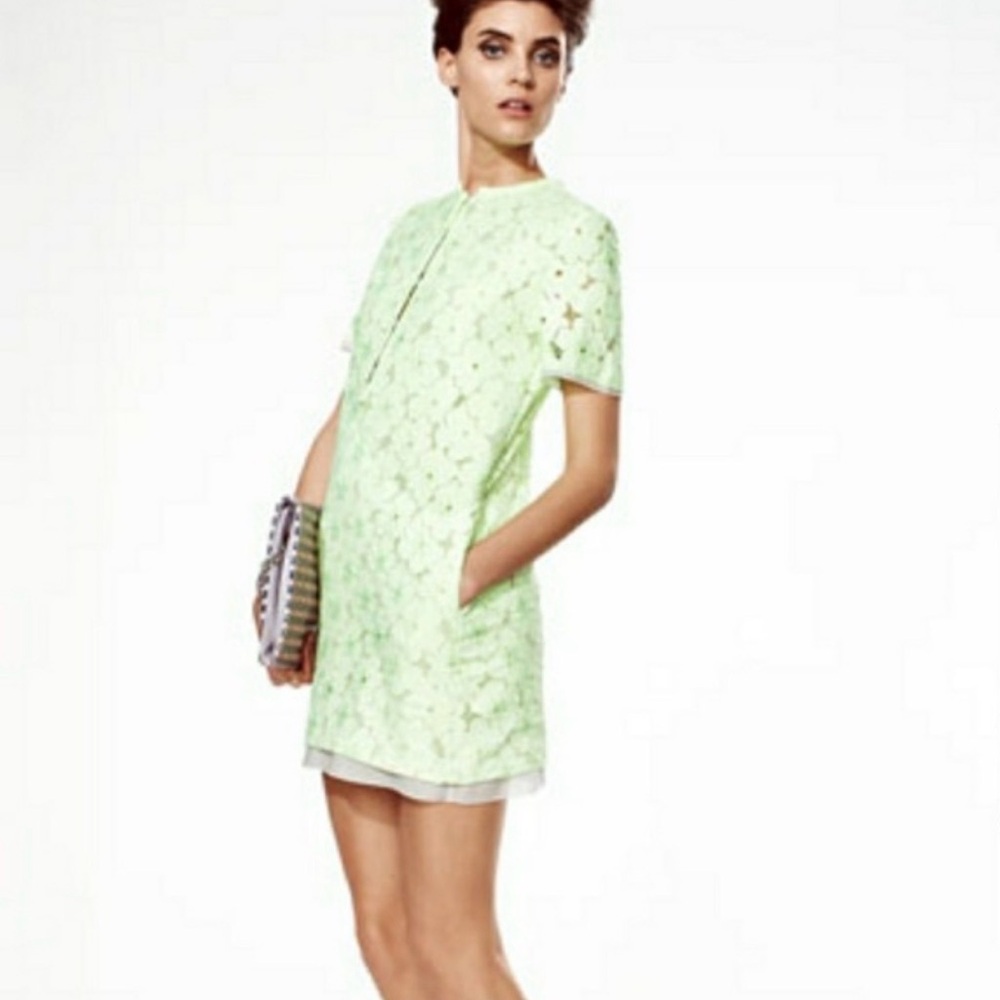 Diane Von Furstenberg  Warner Dress Neon Green Lace Midi 12
